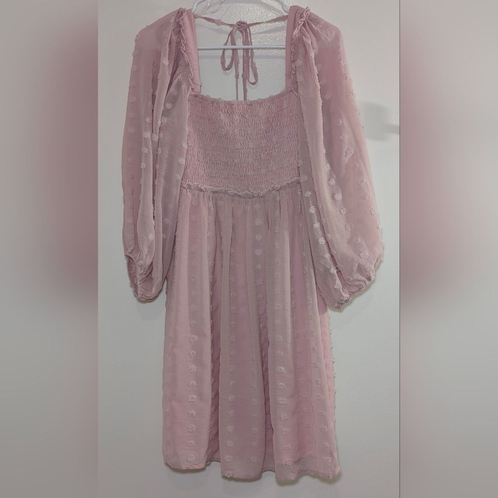 Listicle Pink Swiss Dot Smocked Dress Size L NWTPuff Sleeve Cottagecore Peasant - Picture 10 of 10